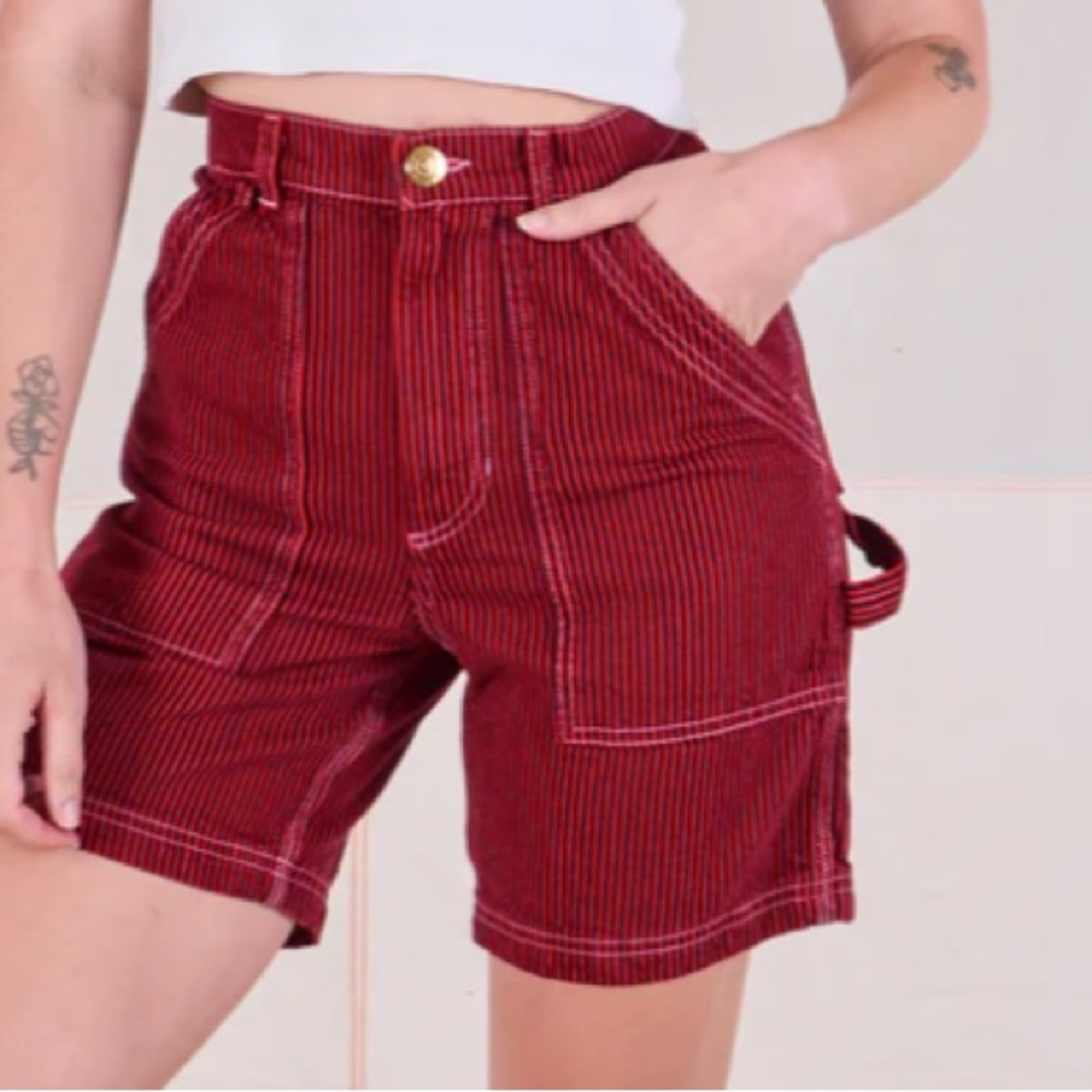 Big Bud Press Mustang Red carpenter shorts railroad stripe. Size M  NWOT